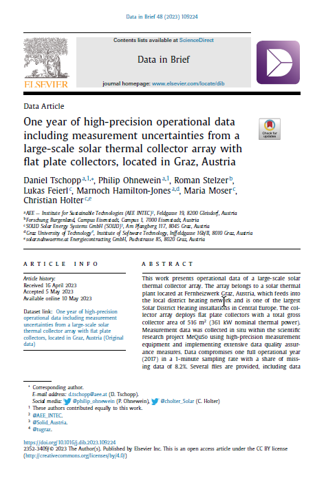 One year of high-precision operational data including measurement uncertainties from a large-scale solar thermal collector array with flat plate collectors